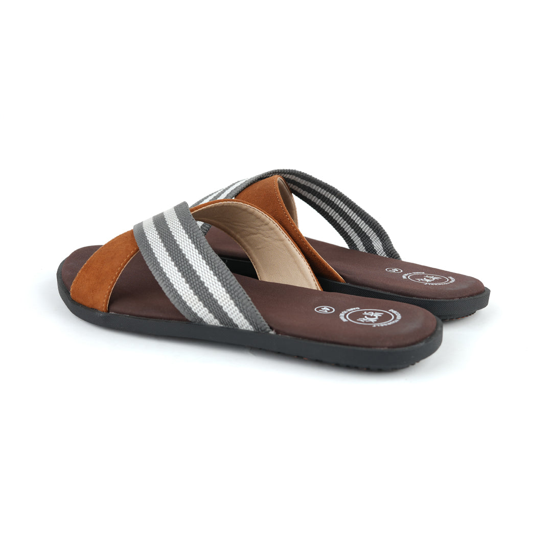 Monkstory Grey Striped Strap Sandals - Brown and tan