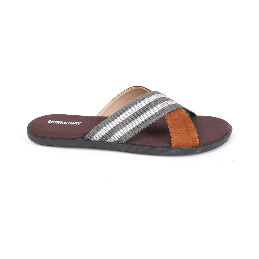 Monkstory Grey Striped Strap Sandals - Brown and tan