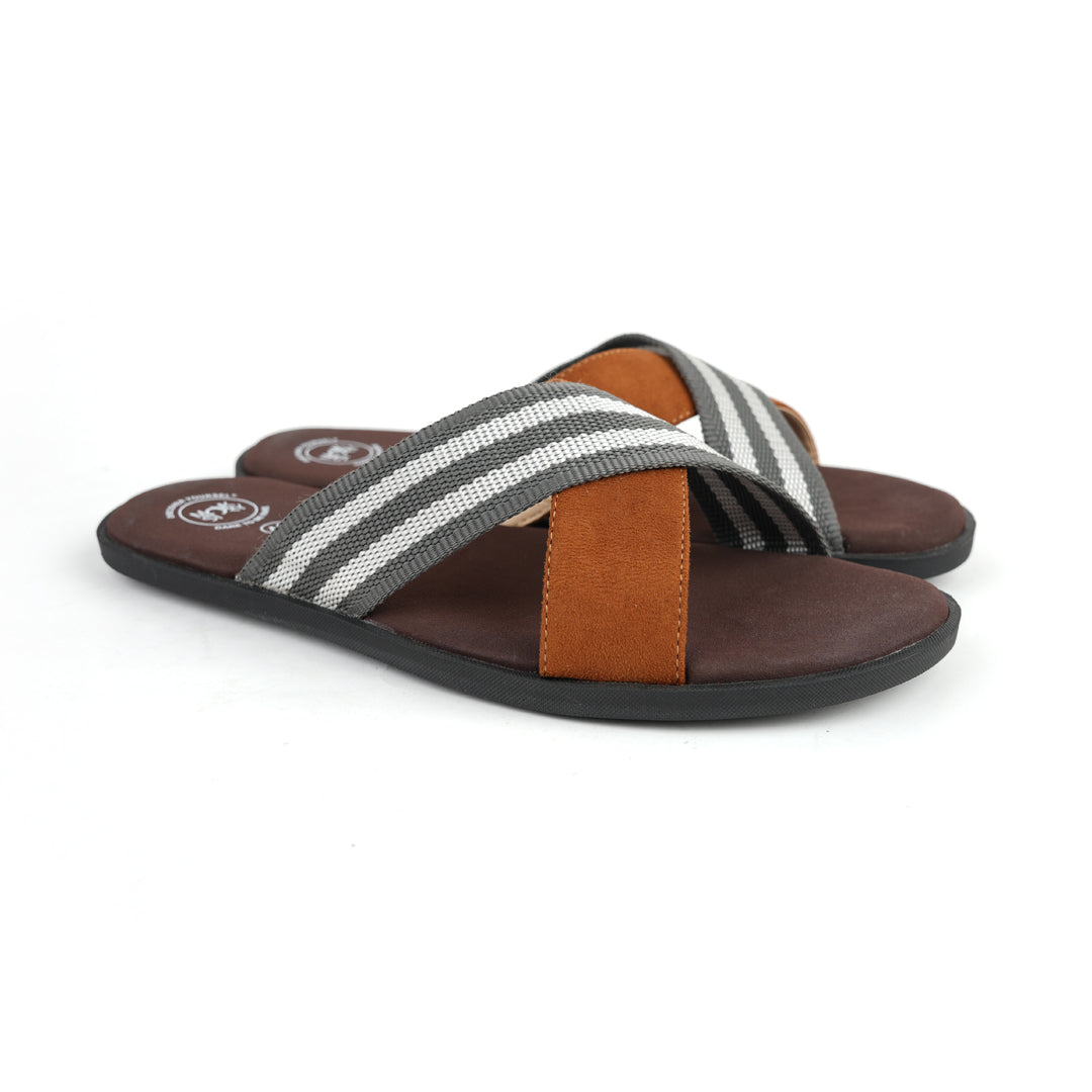 Monkstory Grey Striped Strap Sandals - Brown and tan