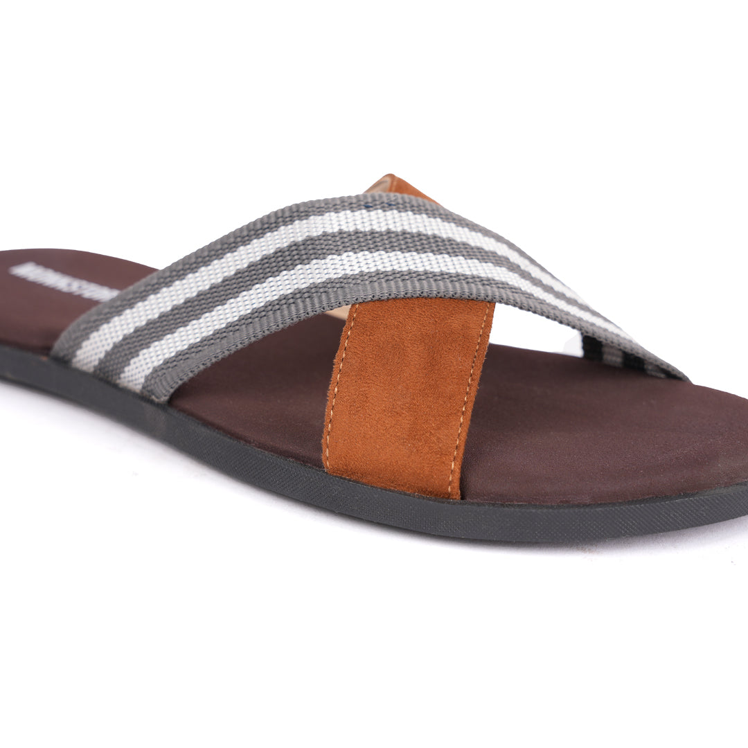 Monkstory Grey Striped Strap Sandals - Brown and tan