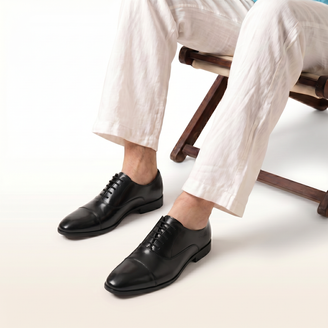 Suit Up Black Cap-Toe Oxford Shoes