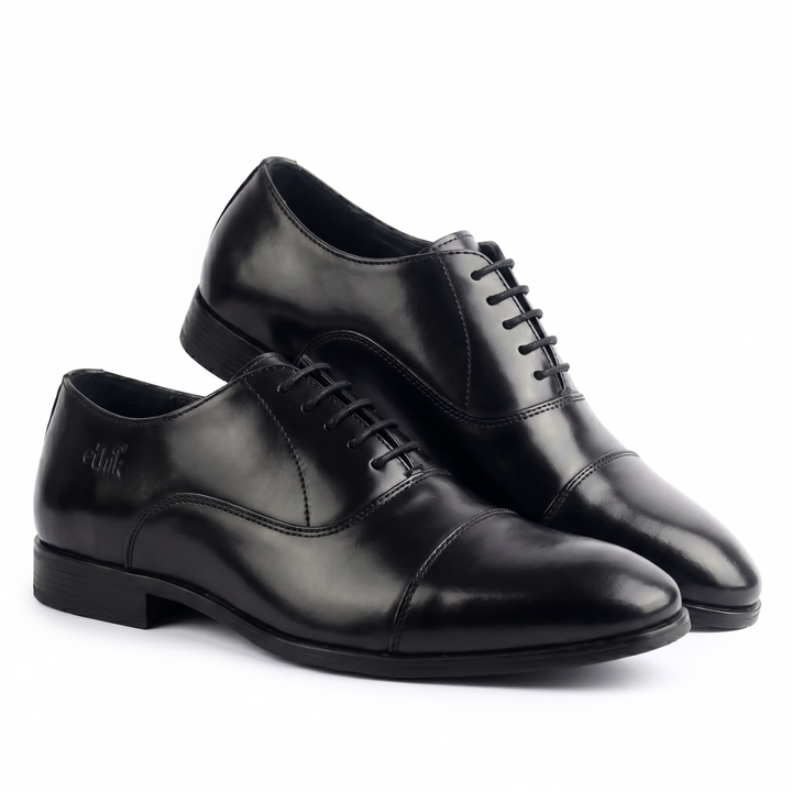 Suit Up Black Cap-Toe Oxford Shoes