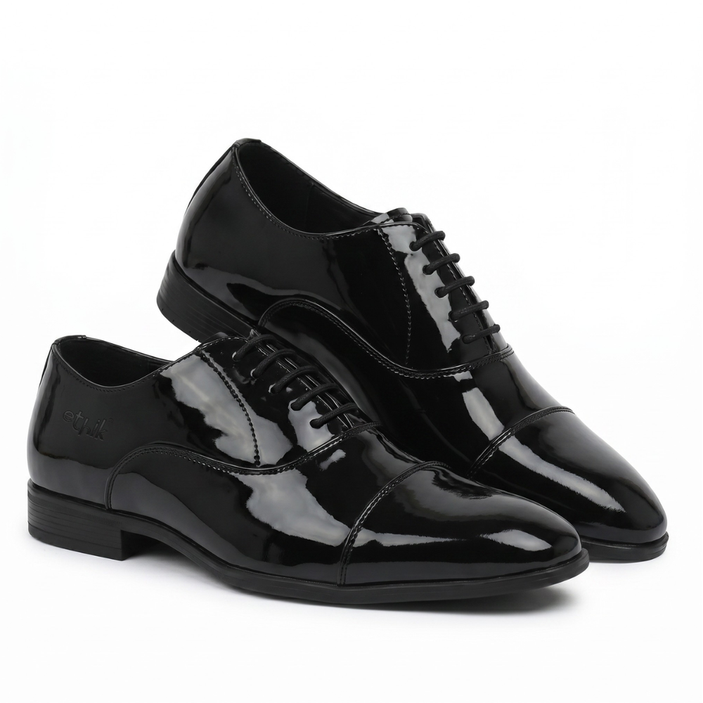 Suit Up Patent Black Cap-Toe Oxford Shoes