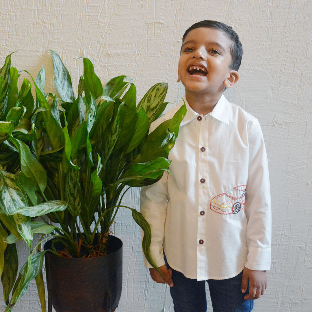 Super Car Embroidered Shirt - White