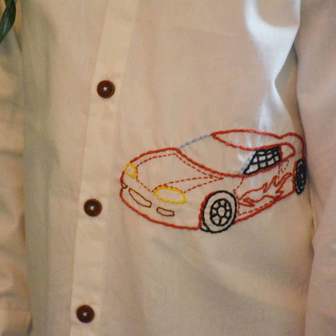 Super Car Embroidered Shirt - White