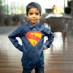 Superhero Chest Icon Embroidered Organic Cotton Shirt - Navy
