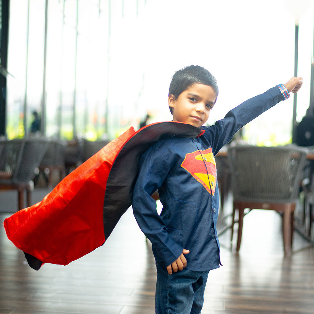 Superhero Chest Icon Embroidered Organic Cotton Shirt - Navy