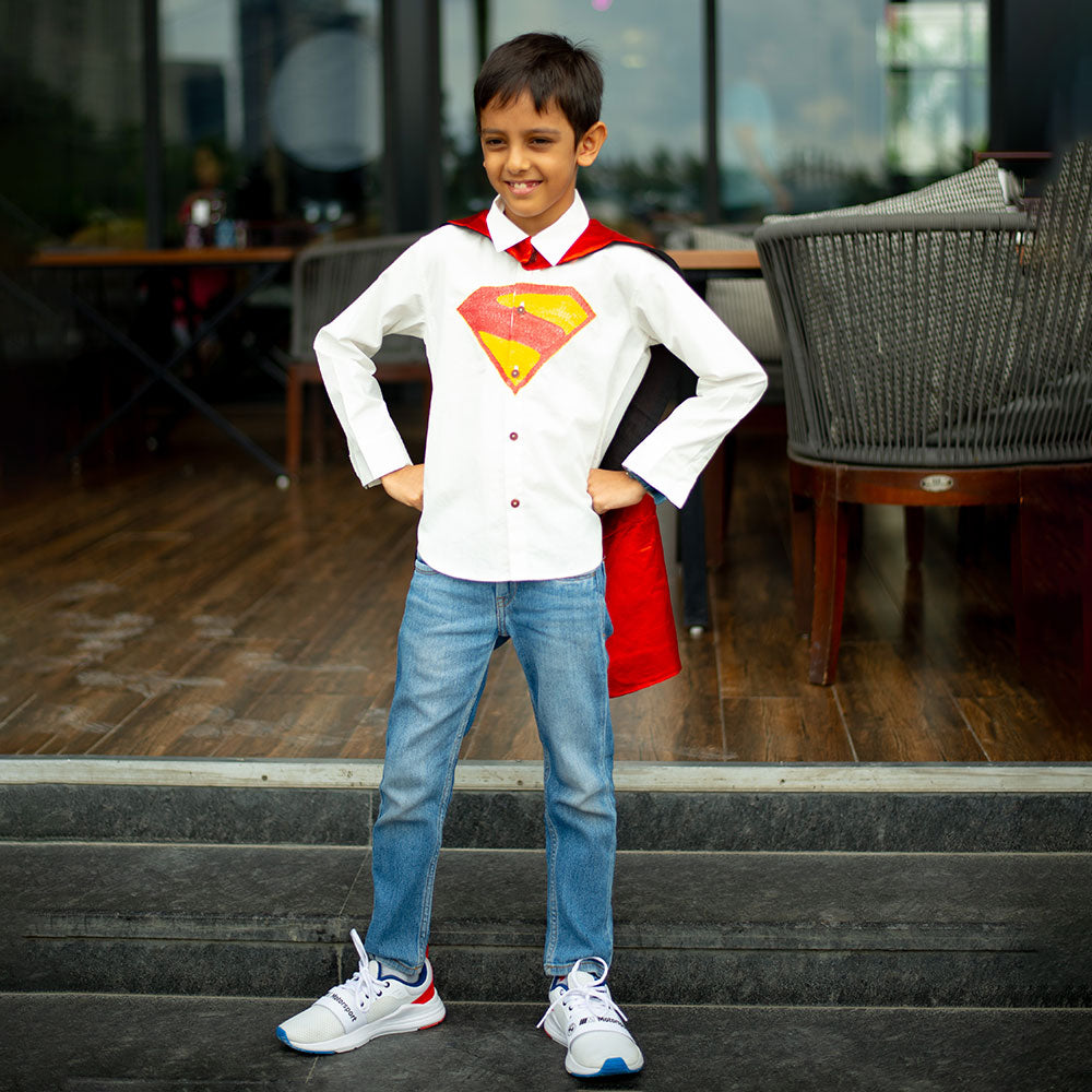 Superhero Chest Icon Embroidered Organic Cotton Shirt - White