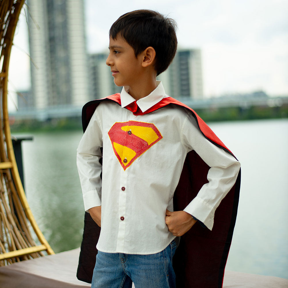 Superhero Chest Icon Embroidered Organic Cotton Shirt - White