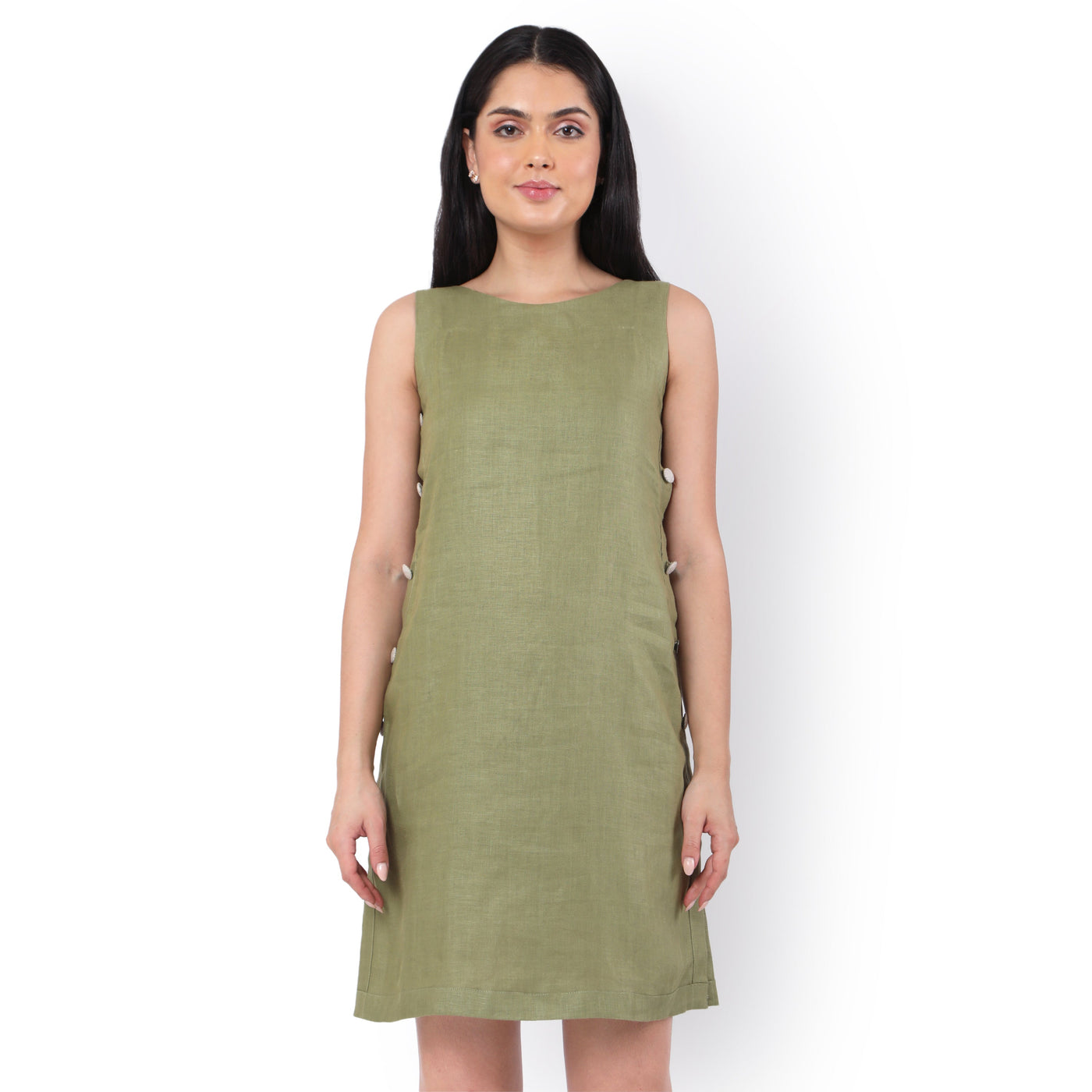 Hemp Olive Sleeveless Midi Dress