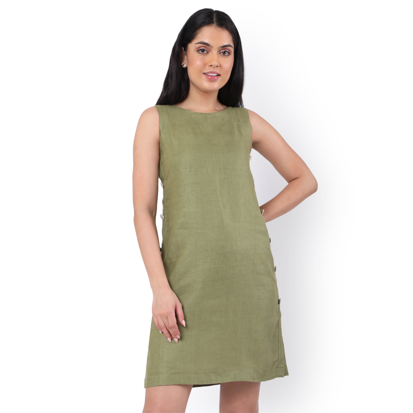 Hemp Olive Sleeveless Midi Dress