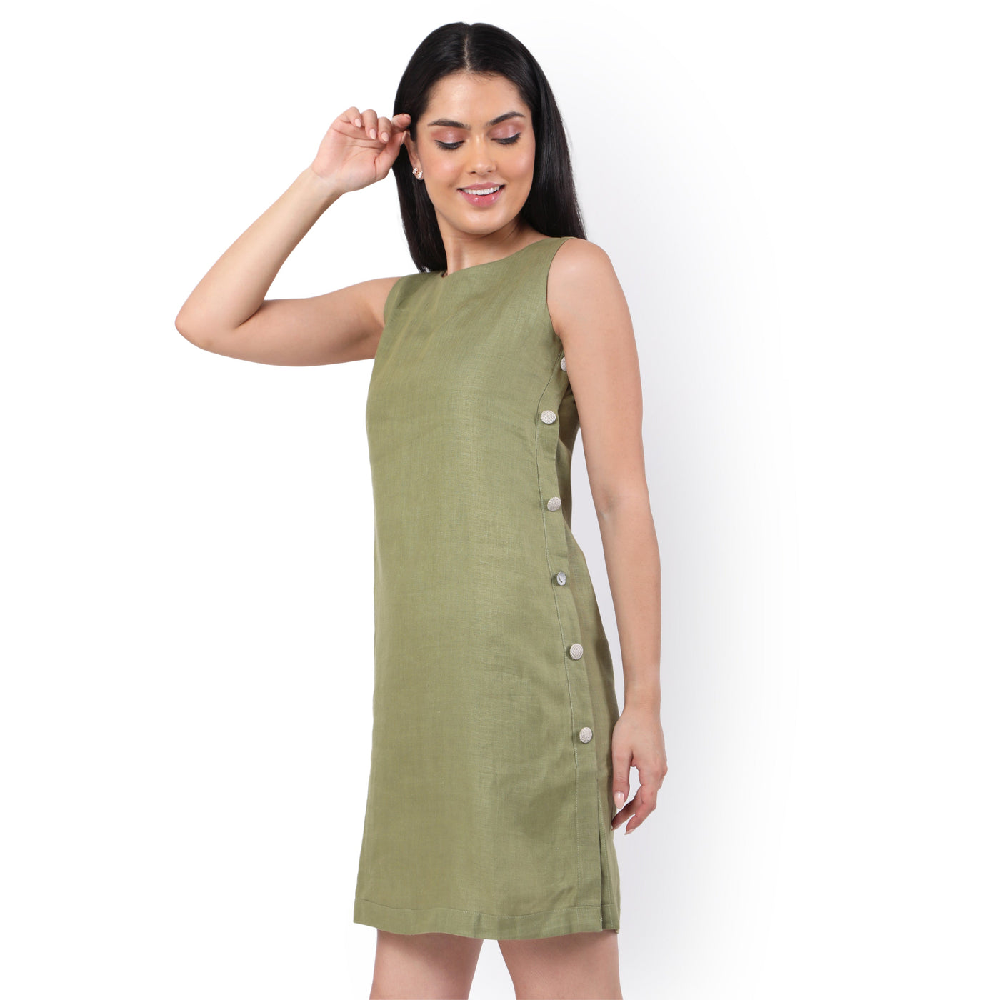 Hemp Olive Sleeveless Midi Dress