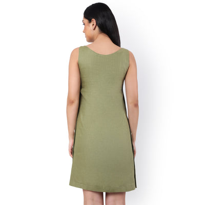 Hemp Olive Sleeveless Midi Dress