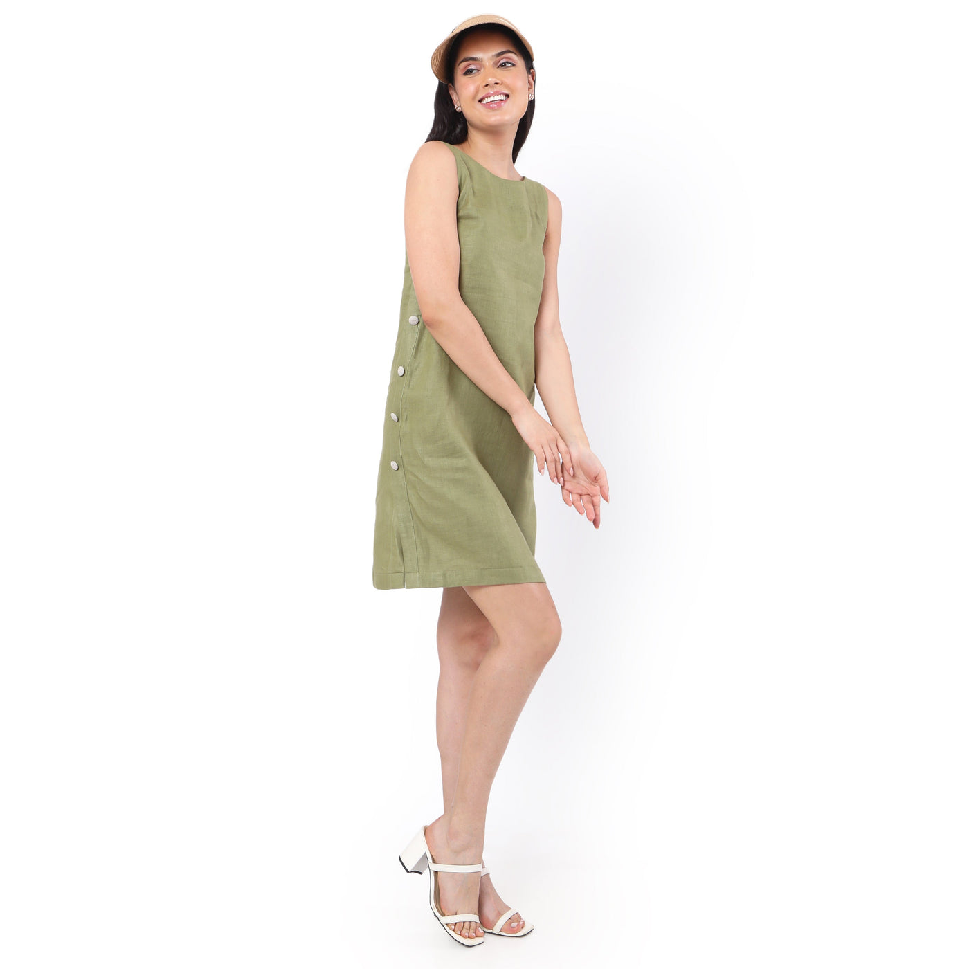 Hemp Olive Sleeveless Midi Dress