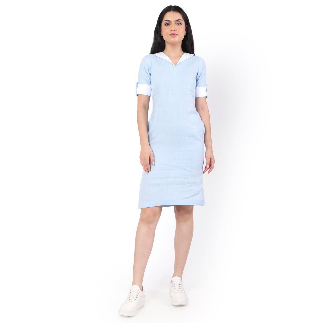 The Label GAIA Hemp V Neck  Dress Blue