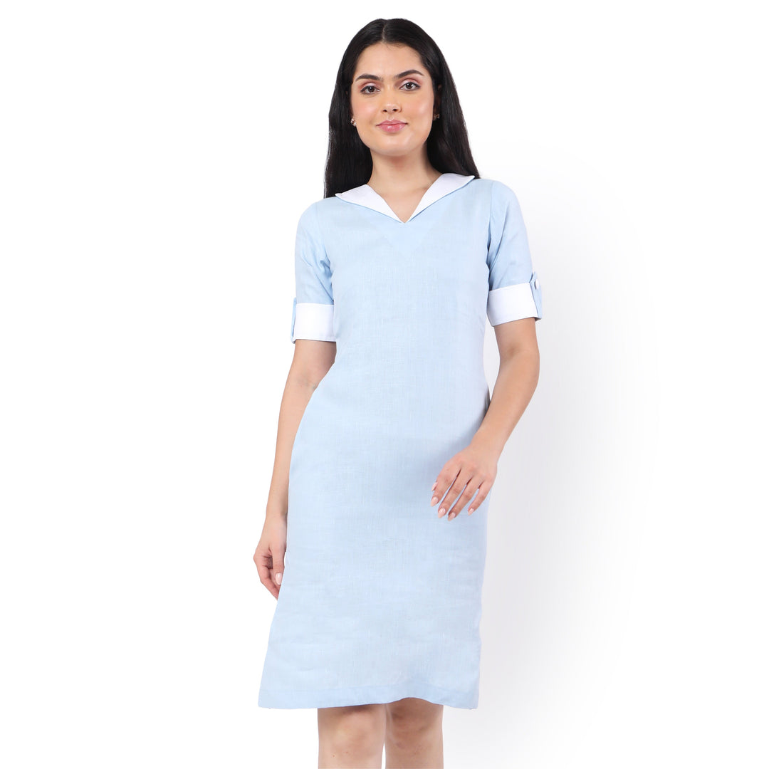 The Label GAIA Hemp V Neck  Dress Blue