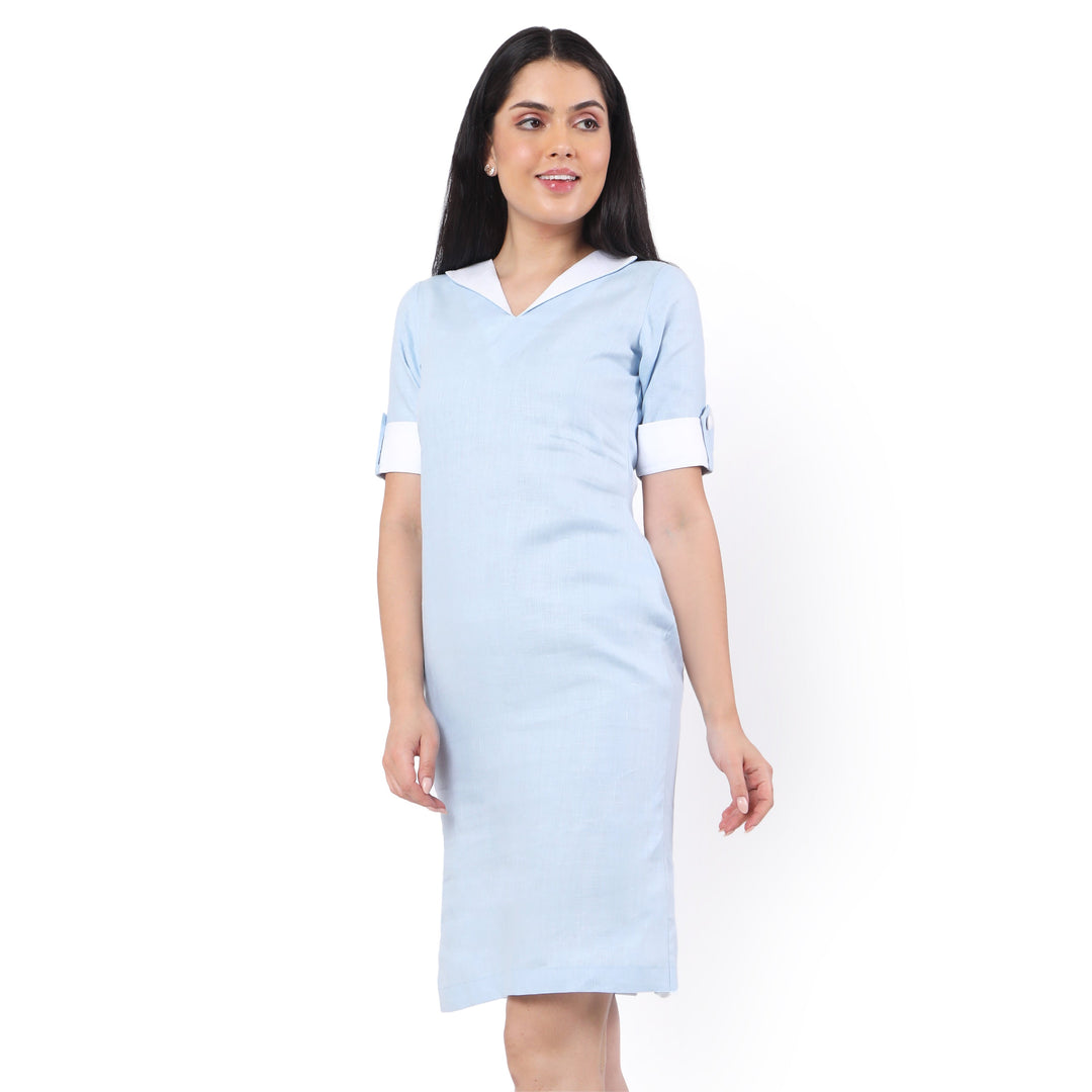 The Label GAIA Hemp V Neck  Dress Blue