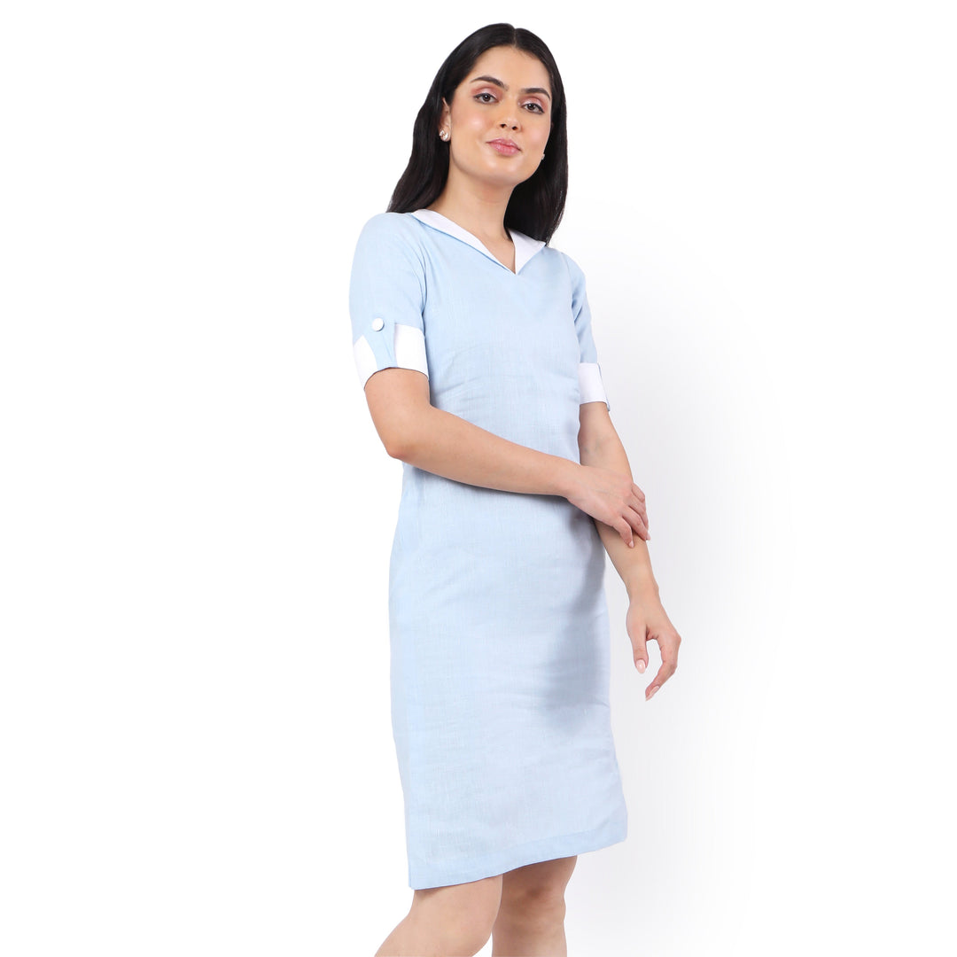 The Label GAIA Hemp V Neck  Dress Blue