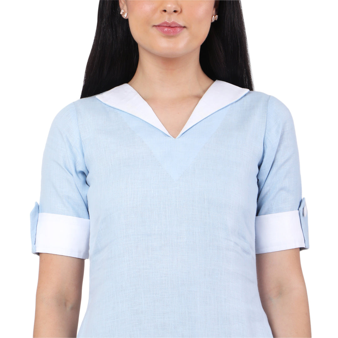 The Label GAIA Hemp V Neck  Dress Blue