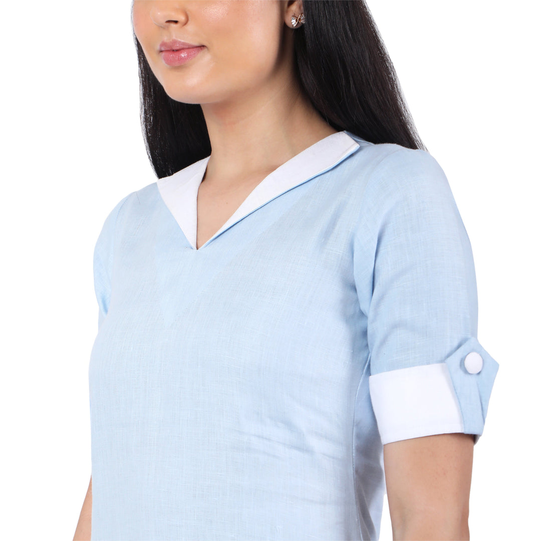 The Label GAIA Hemp V Neck  Dress Blue