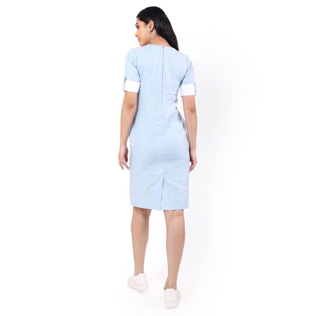 The Label GAIA Hemp V Neck  Dress Blue