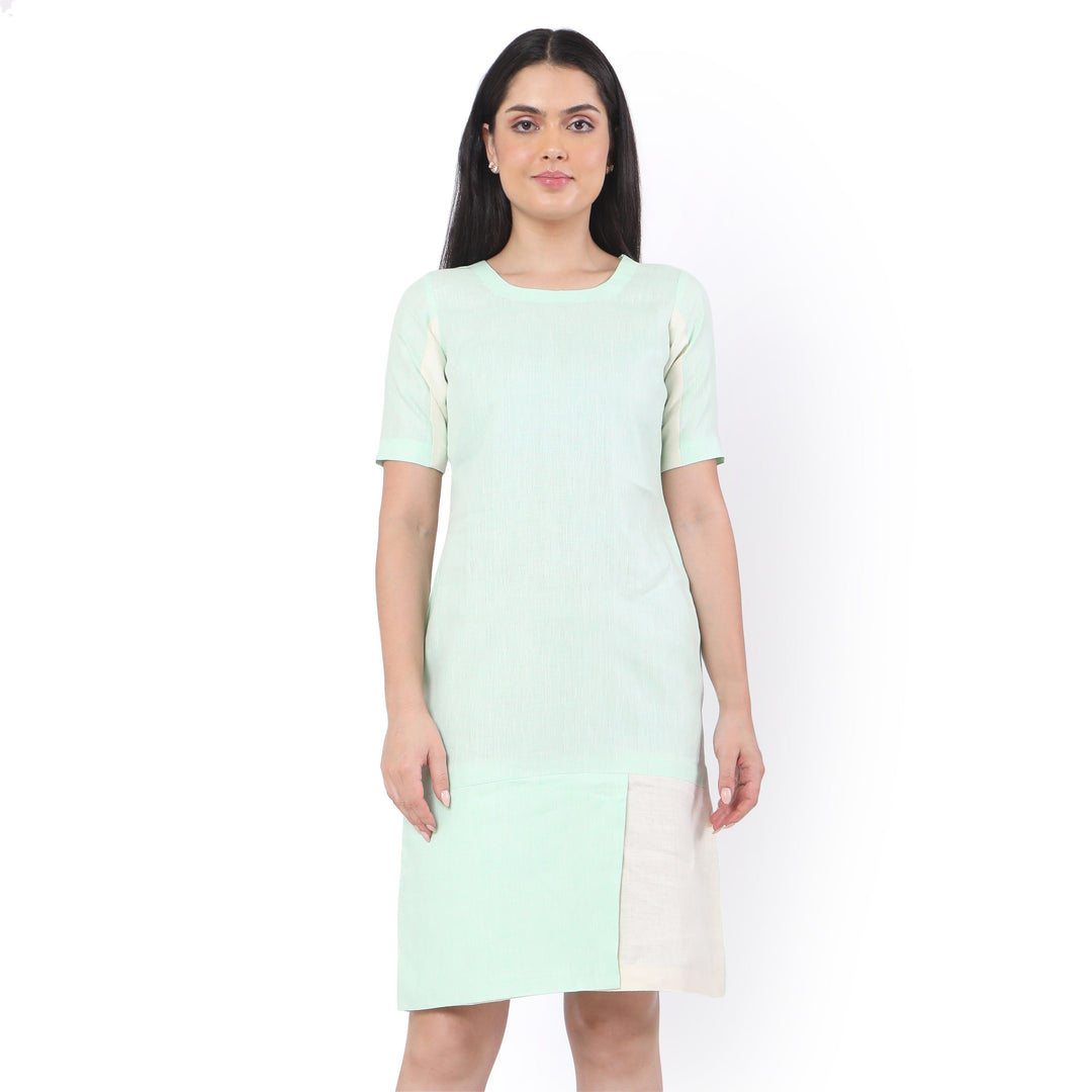 The Label GAIA Contrast Half Sleeves Hemp Shift Dress