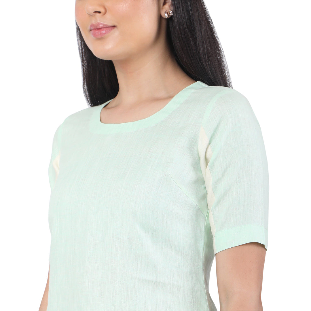 The Label GAIA Contrast Half Sleeves Hemp Shift Dress