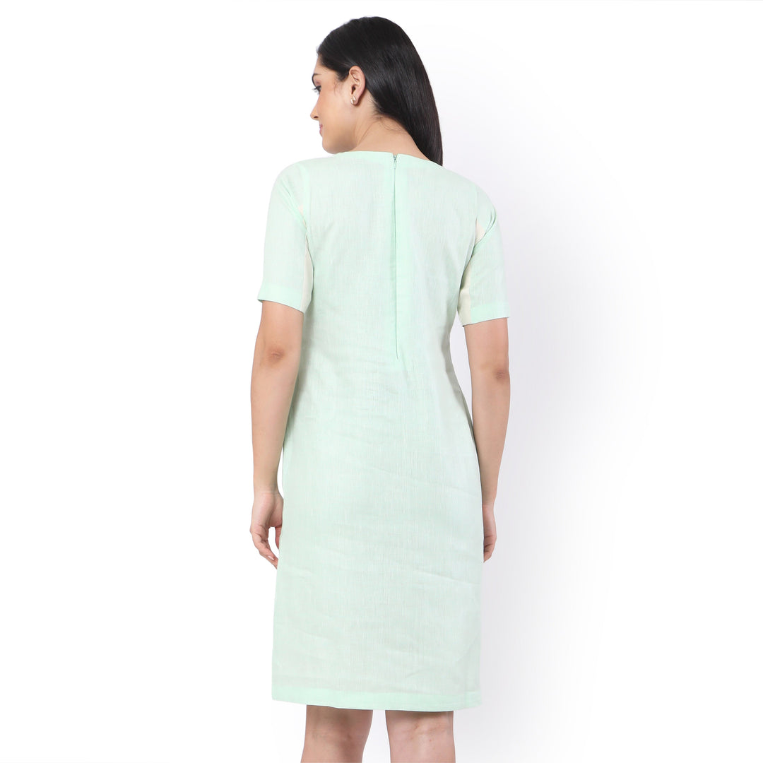 The Label GAIA Contrast Half Sleeves Hemp Shift Dress
