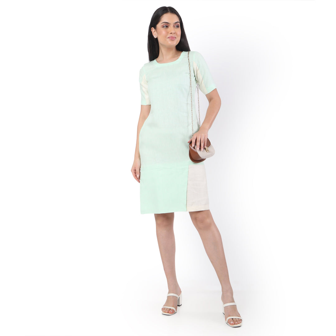 The Label GAIA Contrast Half Sleeves Hemp Shift Dress