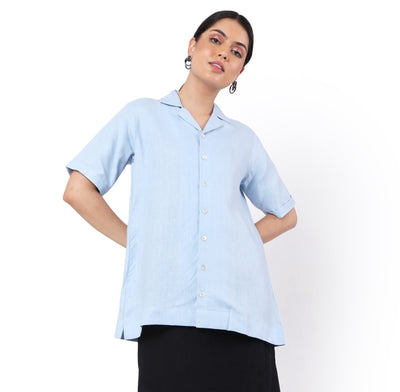 Women's Hemp Over-Sized Blue Shirt