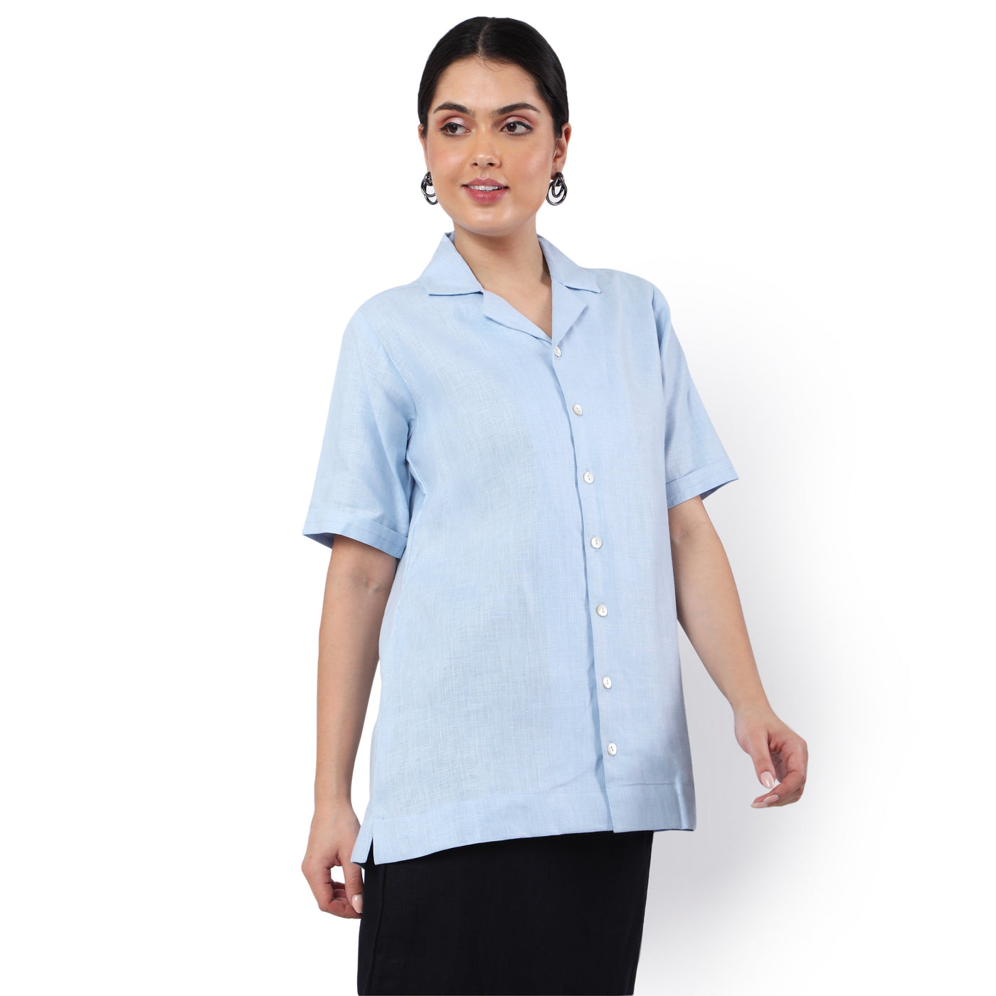 Women's Hemp Over-Sized Blue Shirt