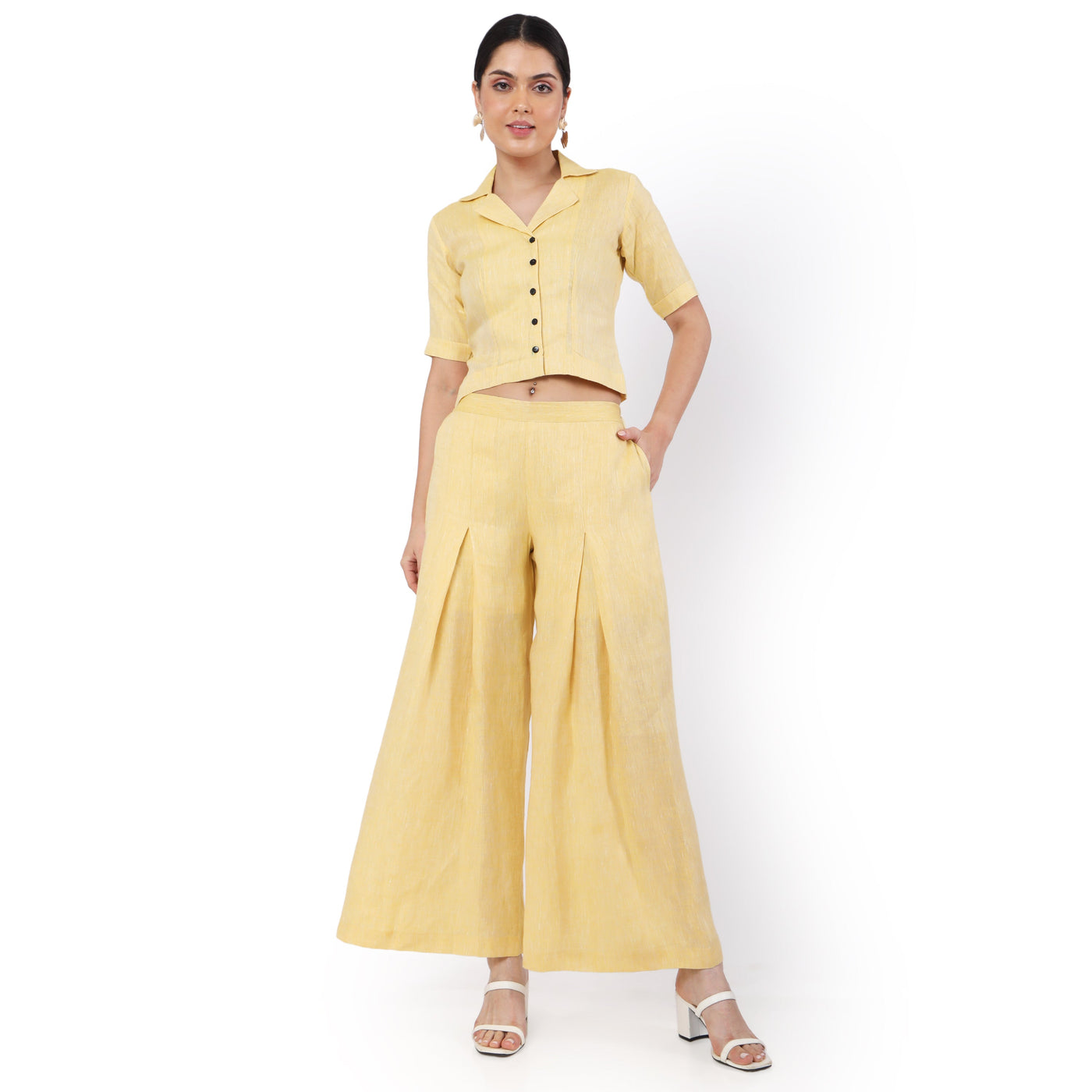 Women's Hemp Yellow Pallazo and Shirt Co-ord Set