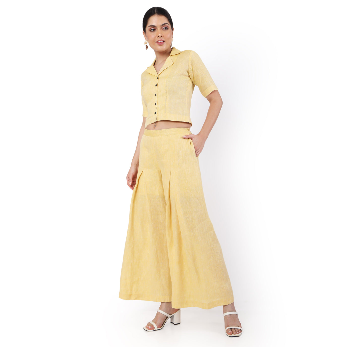 Women's Hemp Yellow Pallazo and Shirt Co-ord Set