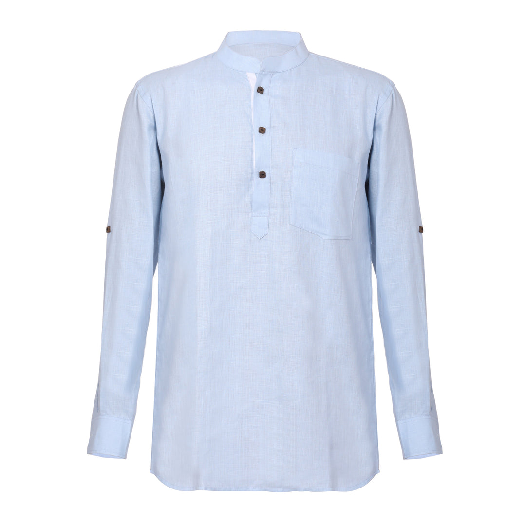 The Label GAIA Men Solid Hemp Blue Kurta Shirt