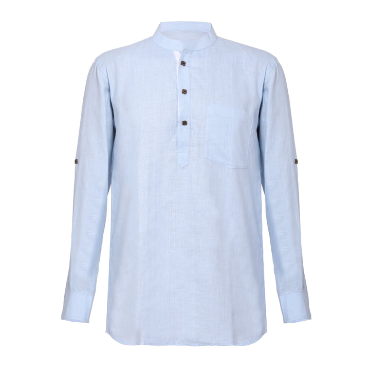The Label GAIA Men Solid Hemp Blue Kurta Shirt