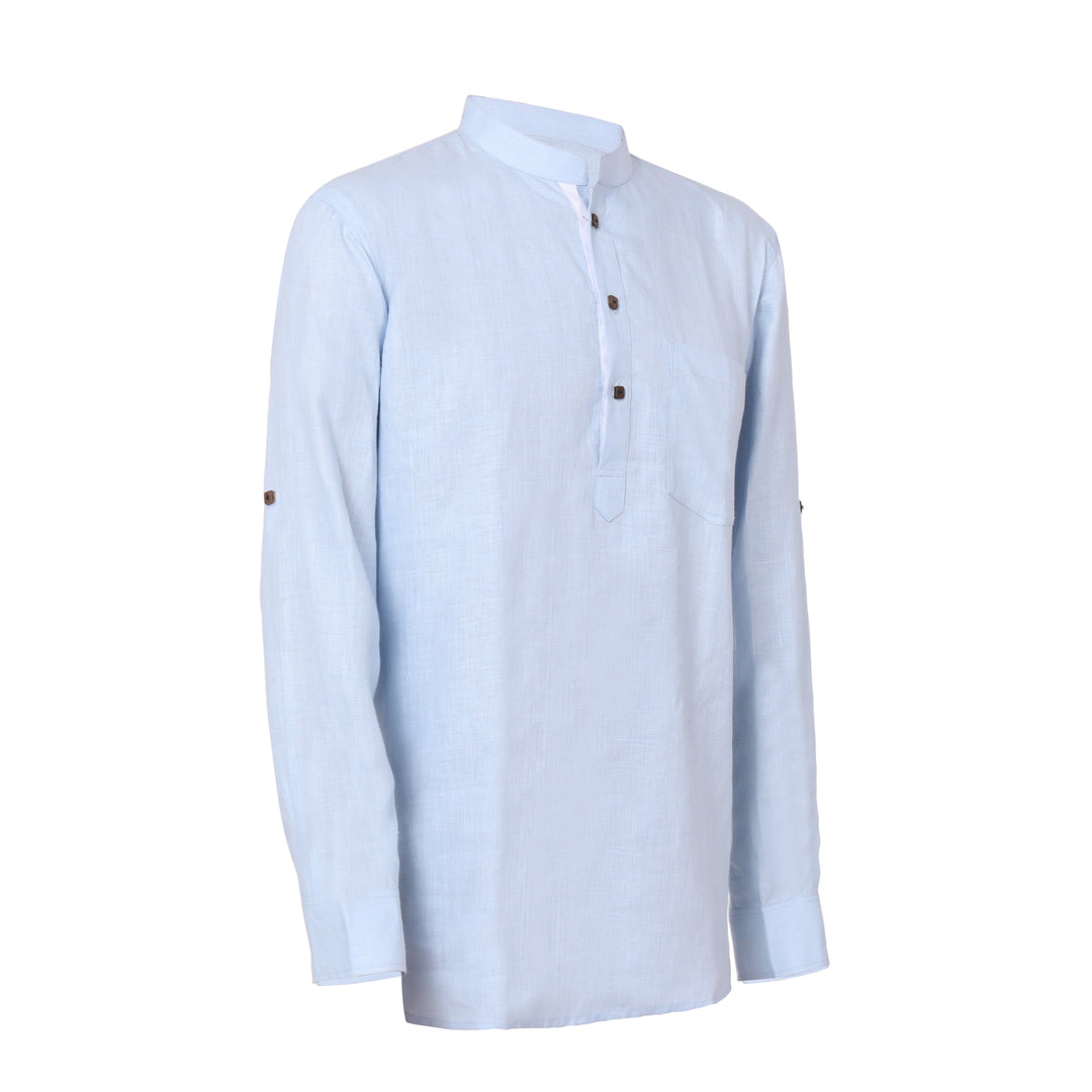 The Label GAIA Men Solid Hemp Blue Kurta Shirt