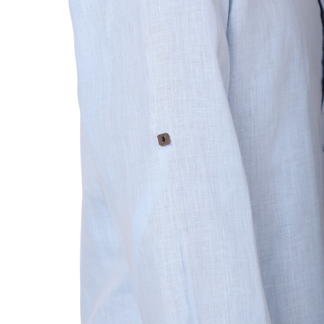 The Label GAIA Men Solid Hemp Blue Kurta Shirt