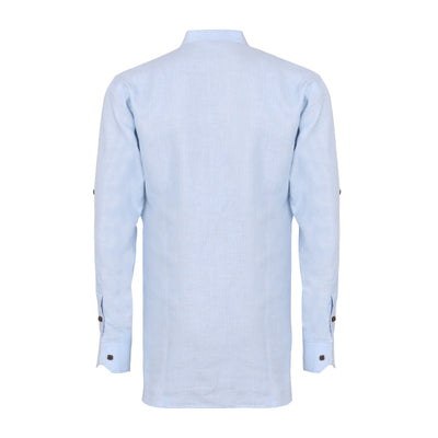 Men Solid Hemp Blue Kurta Shirt