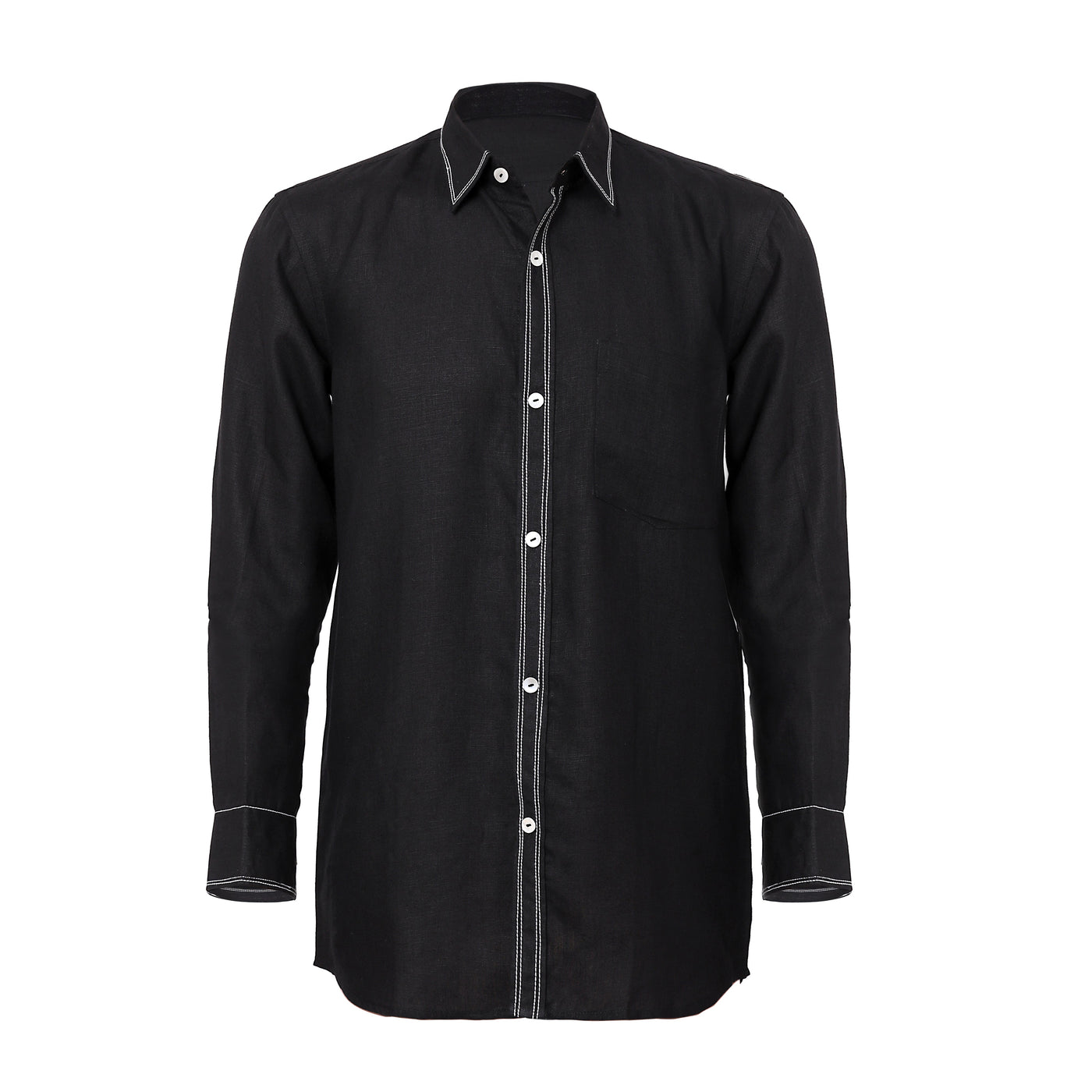 Men Solid Hemp Black Casual Shirt