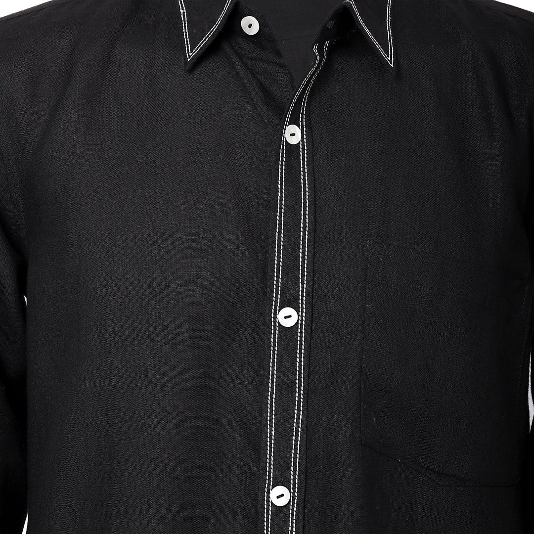 The Label GAIA Men Solid Hemp Black Casual Shirt