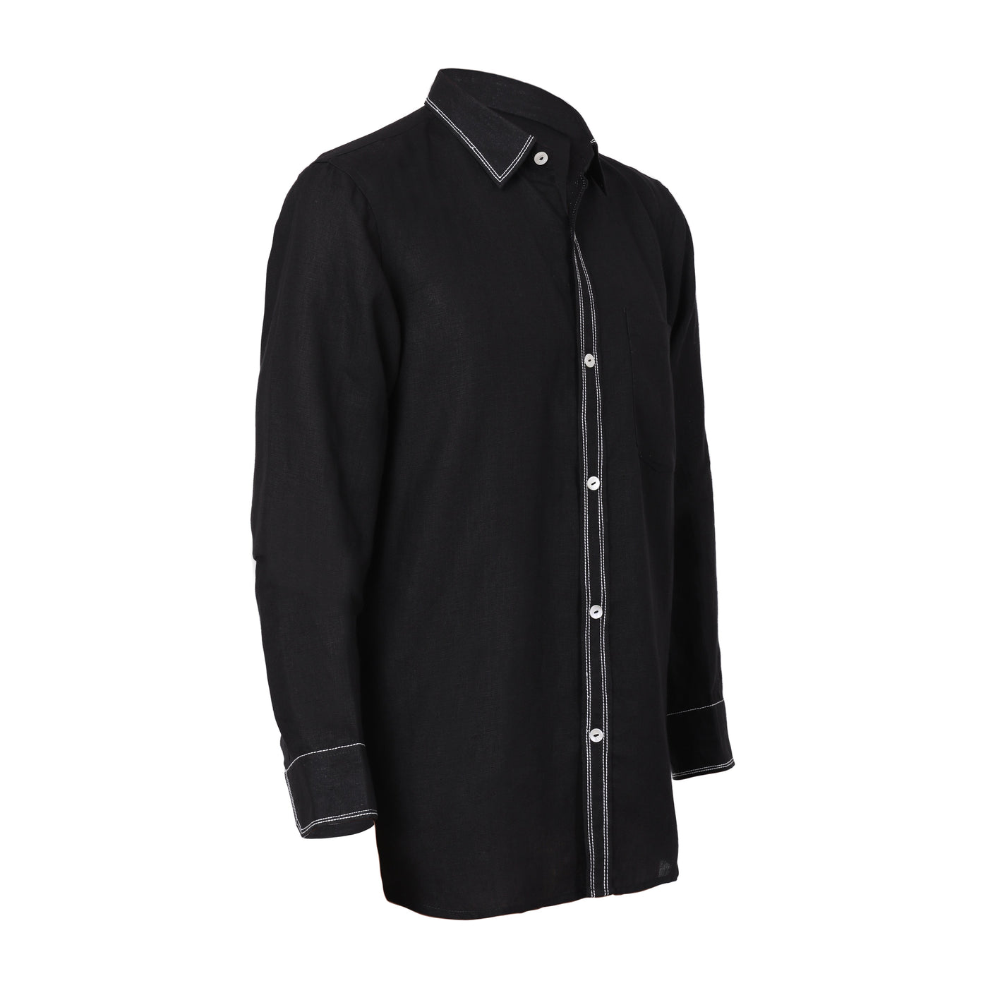 Men Solid Hemp Black Casual Shirt