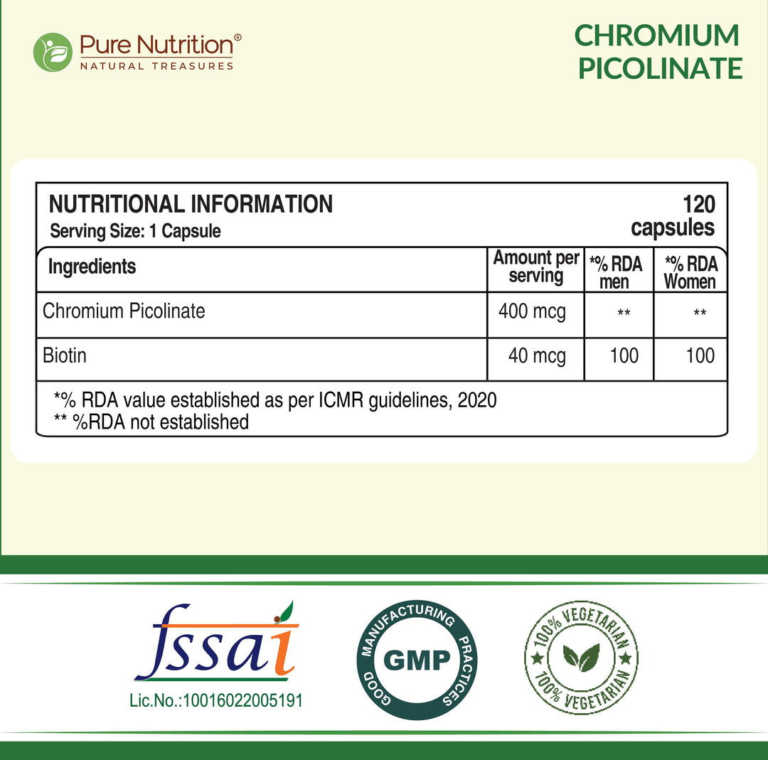 Chromium Picolinate 120 Capsules – Blood Sugar, Metabolism & Weight Support