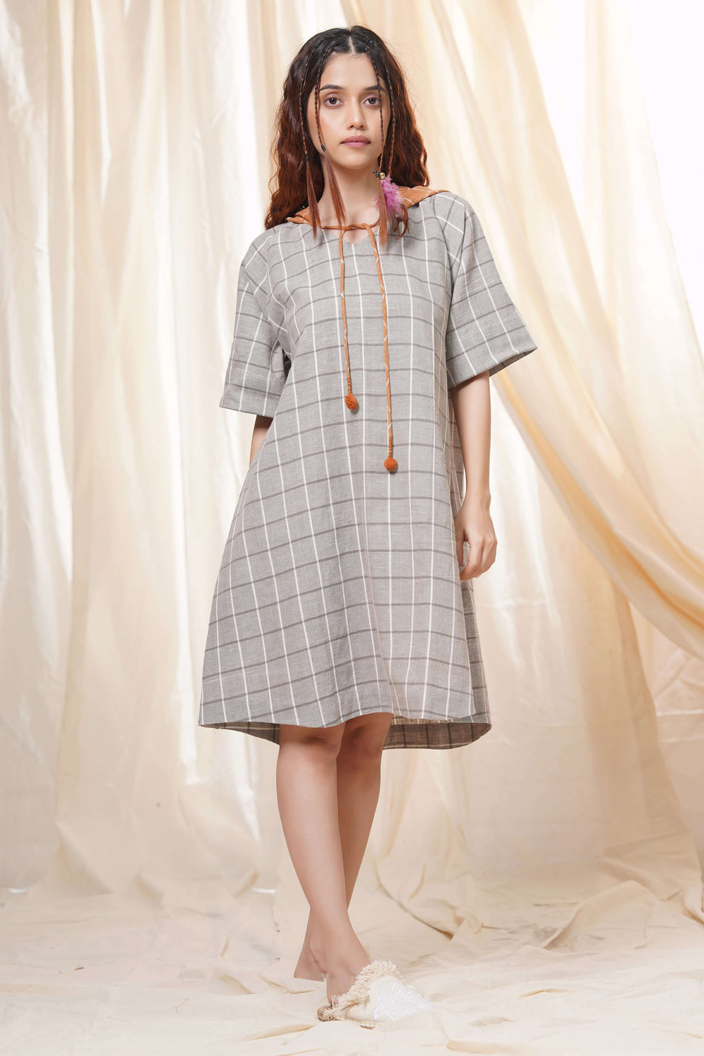 Hand Crafted- Organic Cotton Relaxed Fit Grey Hoodie Dress