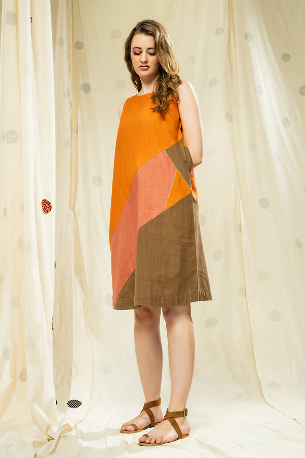 Soft Neutrals- Color Blocked Earth-Conscious Sleeveless Dress