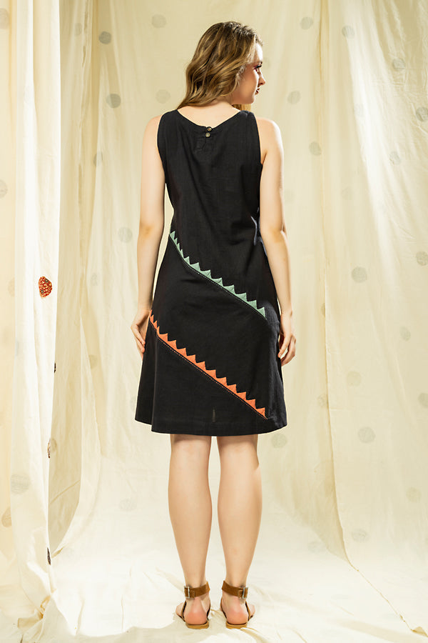 Striped Legacy- Luxurious Black Knee Length Applique Dress