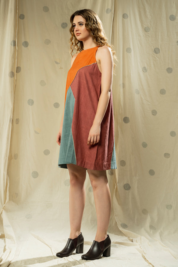 Soft Neutrals- Color Blocked Earth-Friendly Sleeveless Dress