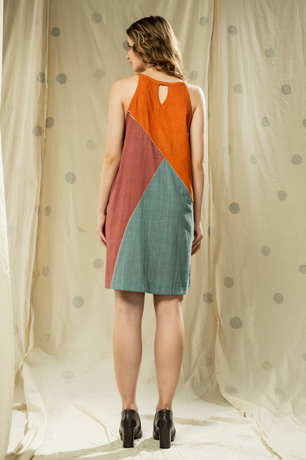 Soft Neutrals- Color Blocked Earth-Friendly Sleeveless Dress