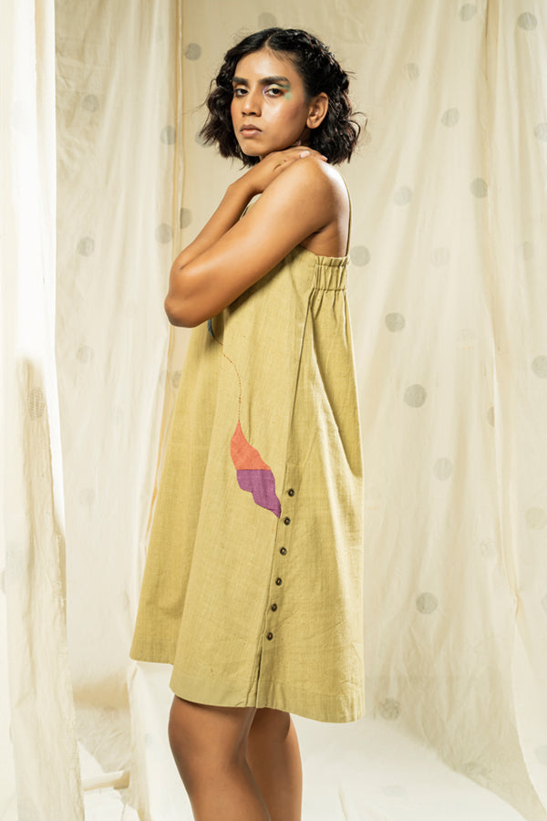 Feathered Grace- Organic Artisan-Made Spaghetti Applique Dress