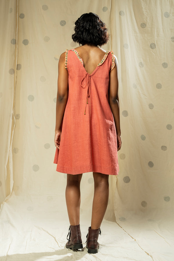 Khadi Cascade- Natural Flowy Pleated V-Neck Dress