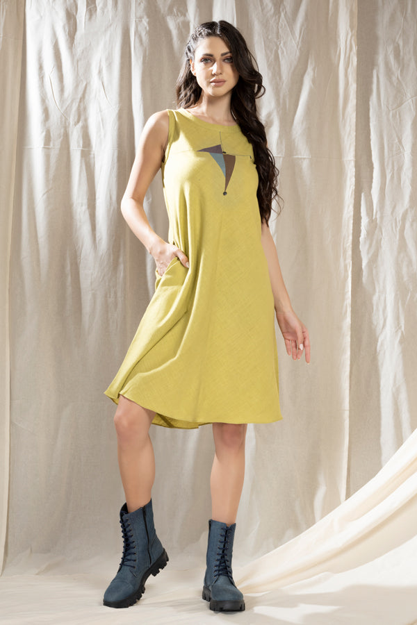 Triangular Tales- Long Lasting Lime Knee Length Dress